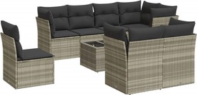 vidaXL 9 részes világosszürke polyrattan kerti ülőgarnitúra párnával