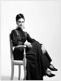 Frida Kahlo Portré Poszter B2 50x70cm Fekete-fehér Szürke #346