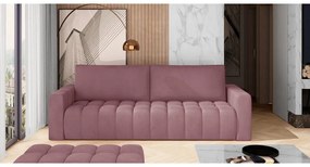 Rózsaszín bársony kinyitható-tárolóhelyes kanapé 247 cm Lazaro – ELTAP