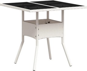 vidaXL fehér polyrattan üveglapos kerti asztal 80 x 80 x 75 cm