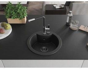 Mexen Diego, 1 kamrás gránit mosogató 488x488x167 mm és Flora mosogató csaptelep, fekete, 6512-77-670401-07-B