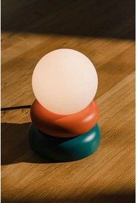 Petróleum színű-narancssárga tömörfa asztali lámpa üveg búrával (magasság 24 cm) Otem – noo.ma