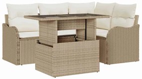 vidaXL Kerti Kanapé Szett párnával párnával 5 pcs Bézs Poly Rattan