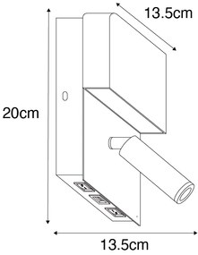 Fali lámpa fehér LED-del, USB-vel és olvasólámpával kapcsolóval - Robin