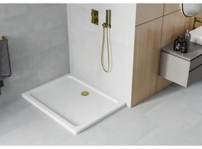 Mexen SLIM - Négyszögletű zuhanytálca 110x80x5cm + arany szifon, fehér, 40108011G