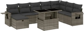 vidaXL 9 részes szürke polyrattan kerti ülőgarnitúra párnákkal
