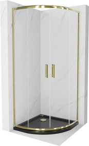 Mexen Rio, szögletes zuhany tolóajtóval 80 (ajtó) x 80 (ajtó) x 190 cm, 5mm átlátszó üveg, arany profil + fekete SLIM zuhanytálca, 863-080-080-50-00-…