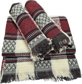 Dekoratív ágytakaró szett 170x205 2x 60x170 bordó krém barna kockás