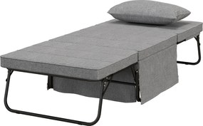 HOMCOM 4 az 1-ben Összecsukható Ágy 75x190 cm, Felnőttek Lakóvendég Ágy, 8 cm Vastag Habszivaccsal, Utazó Ágy Fém Vázon, 5-fokozatban Állítható Egysze