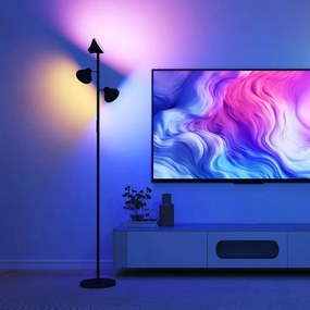 HOMCOM Állólámpa olvasólámpával, RGB színváltós, 3 forgófej, távirányítóval fekete