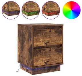 LED Világítással Ellátott Éjjeli Szekrény Füstölt Tölgy 39x34.5x50 cm