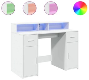 fehér szerelt fa íróasztal LED-világítással 120 x 55 x 91 cm