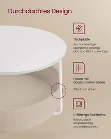 Kerek dohányzóasztal tárolóval, matt fehér és kamelbarna színben