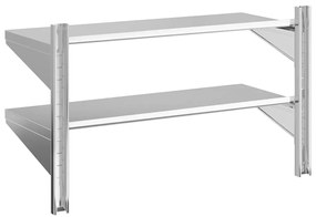 2 szintes ezüst rozsdamentes acél fali polc 100 x 40 x 60 cm