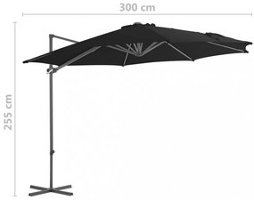 fekete konzolos napernyő acélrúddal 300 cm