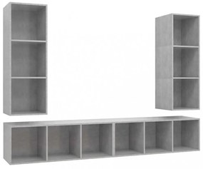 4 db betonszürke szerelt fa falra szerelhető TV-szekrény
