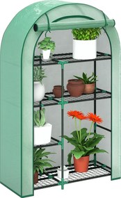 Outsunny Zöldház Kerek Tetős Ajtóval, Polcokkal, Télen is Használható Fólia Üvegház Acélból, Zöldház Erkélyre, Kertbe, Paradicsomház 100 x 45 x 160 cm