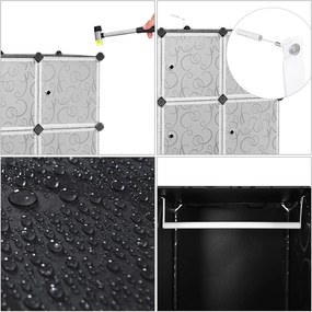 Gardrób 2 ruhatartó rúddal, moduláris kombinált szekrény, fekete