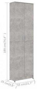 betonszürke szerelt fa előszobaszekrény 55 x 25 x 189 cm