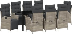 vidaXL Kert étkező szett párnával 9 pcs Világosszürke polirattan