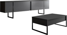 Nappali bútorszett, antracit-fekete, 180 cm