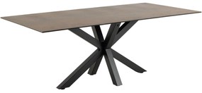 Asztal Oakland 505Barna, Fekete, 76x100x200cm, Kerámia, Edzett üveg, Fém