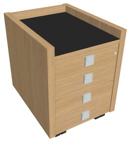 Verno mobil konténer 47 x 60 cm üveggel, 4 fiók, világos tölgy / fekete