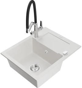 Mexen Enzo 1-medencés gránit mosogatócsepegtetővel és Duo konyhai csapteleppel, fehér - 6506-20-671701-07