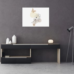 Üveg kép - Bézs virágok pillangóval N⁰3 (70x50 cm)