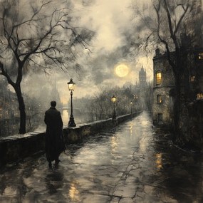 Vászonkép Canvas Város Anglia Folyó Hold Séta Sötét Éjszaka 80x80