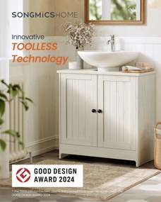 Rusztikus fehér mosdó alatti szekrény állítható polccal, szerszám nélkül