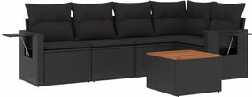 vidaXL 6 részes fekete polyrattan kerti ülőgarnitúra párnákkal