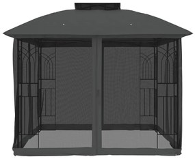 antracit acél dupla tetős pavilon hálós falakkal 2,94 x 2,94 m