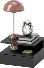 HOMCOM Fali Éjjeliszekrény Hálószobához, Modern Éjjeliszekrény, Fiókkal és Felső Polccal, Fa, 35x32x22.5cm, Fekete | Aosom