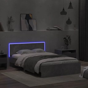 betonszürke ágykeret fejtámlával és LED-del 135x190 cm