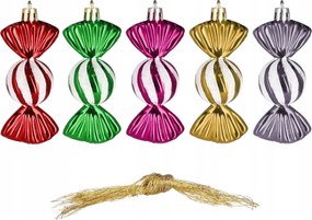 Karácsonyfadísz 6cm Törhetetlen cukorka Karácsonyfára színes 5db-os Szett