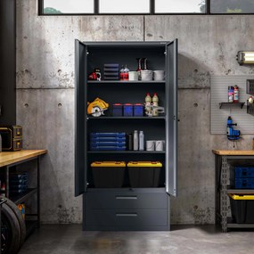 Moduláris többfunkciós fém szekrény két fiókkal antracit MEGAN 1950 x 900 x 400 mm