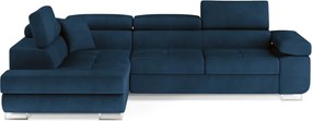 Kék bársony kinyitható-tárolóhelyes sarokkanapé (bal oldali-L alakú) Anton – ELTAP