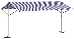 kék-fehér szövet és acél szabadon álló napellenző 500 x 300 cm
