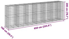 horganyzott vas gabion kosár fedéllel 650 x 100 x 200 cm