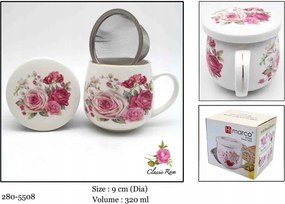 Porcelán teásbögre fedő virágszűrő 320 ml