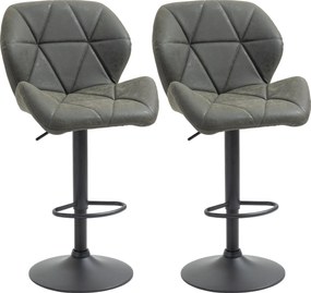 HOMCOM 2 db Bárszék Állítható Magassággal, Fém Alap és Műbőr Ülés, Hátfával és Lábpihentetővel, 51.5x57.5x93-114.5 cm, Katonai Zöld | Aosom