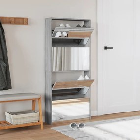 szürke sonoma 4 szintes cipőszekrény tükörrel 63 x 17 x 134 cm