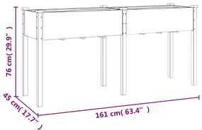 szürke tömör fenyőfa kerti ültetőláda béléssel 161x45x76 cm