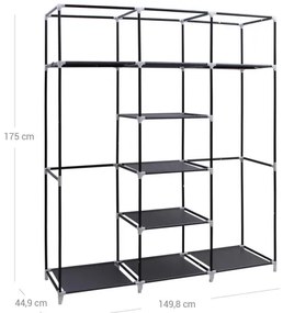 Textil gardrób polcokkal és ruhatartó rúddal MATIS 150x175 cm fekete