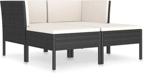 vidaXL 4 részes fekete polyrattan kerti bútorszett párnákkal