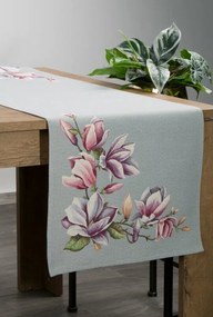 Magnólia virágmintás gobelin asztali futó Szürke 45x140 cm +/-5%