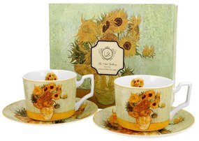 Porceláncsésze+alj, 270ml, 2 személyes, dobozban, Van Gogh:Napraforgók