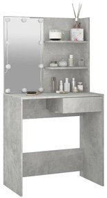 betonszürke fésülködőasztal LED-del 74,5 x 40 x 141 cm