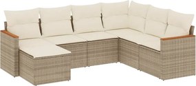 vidaXL 7 részes bézs polyrattan kerti ülőgarnitúra párnákkal